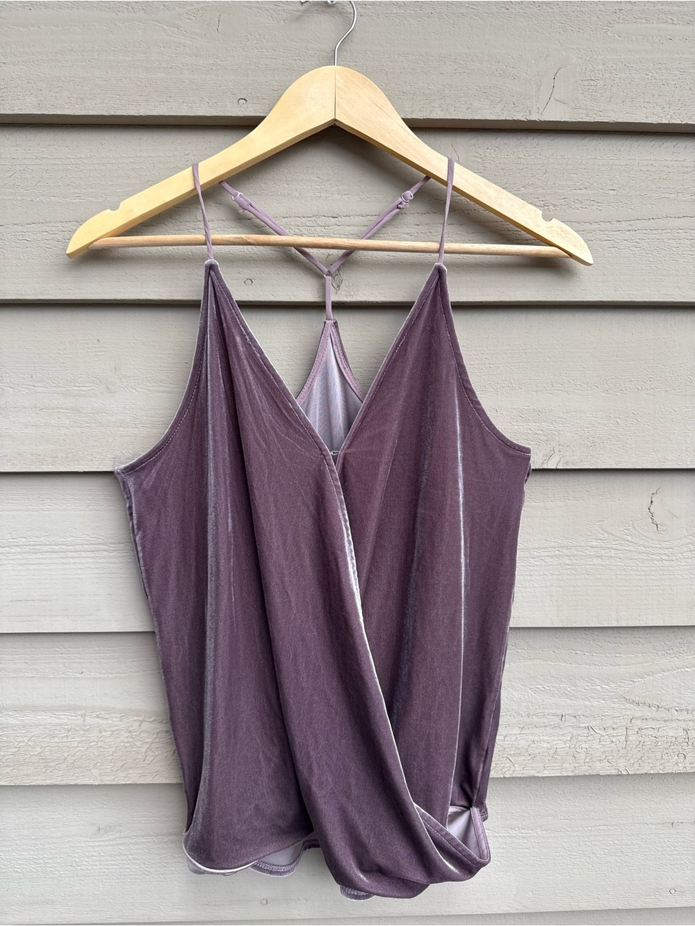 NSR Mauve Velvet Surplice Wrap-Front Cami Strappy Back Tank Top Small